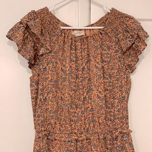 Universal Thread Peach Floral Midi Dress with Blue Floral Accents